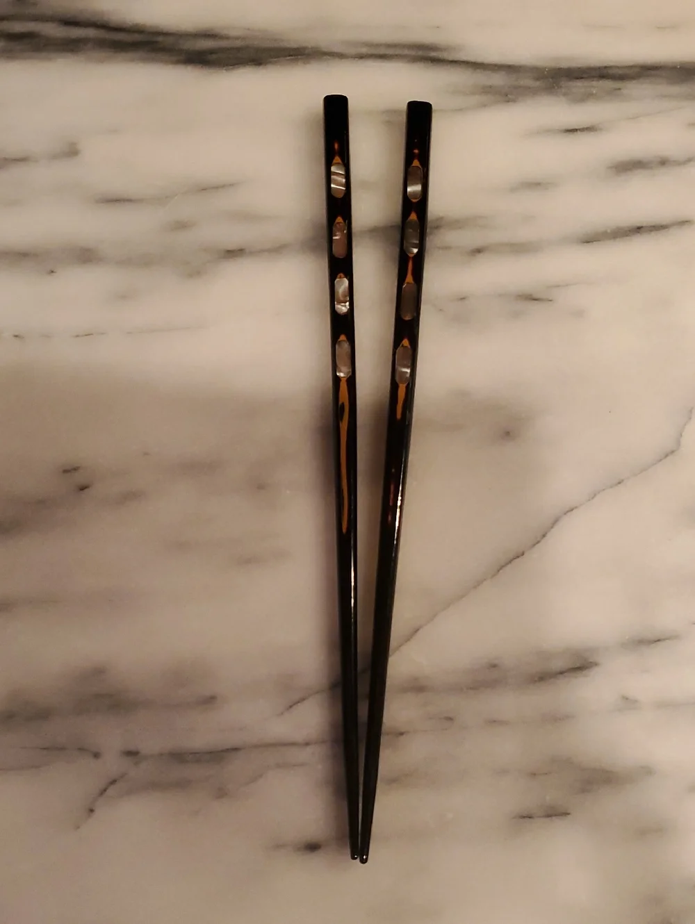 Japanese Black Lacquered Mother Of Pearl/Abalone Chopsticks